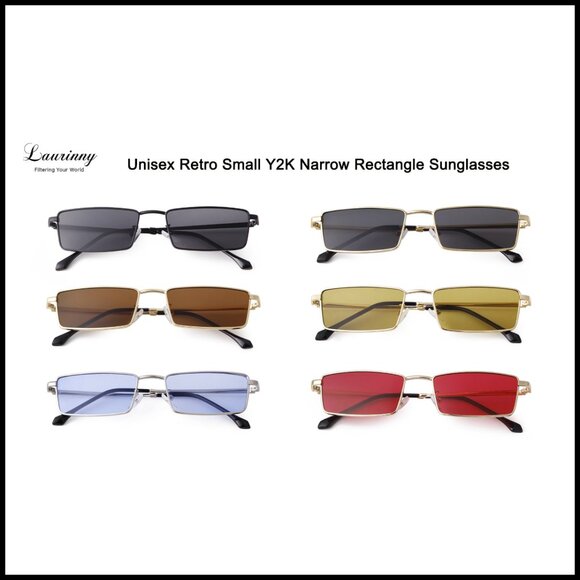 Retro Narrow Rectangle Sunglasses Y2K Minimal Chic UV400 Protection main image 6